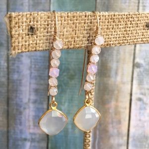 White chalcedony wrapped earrings gold fill